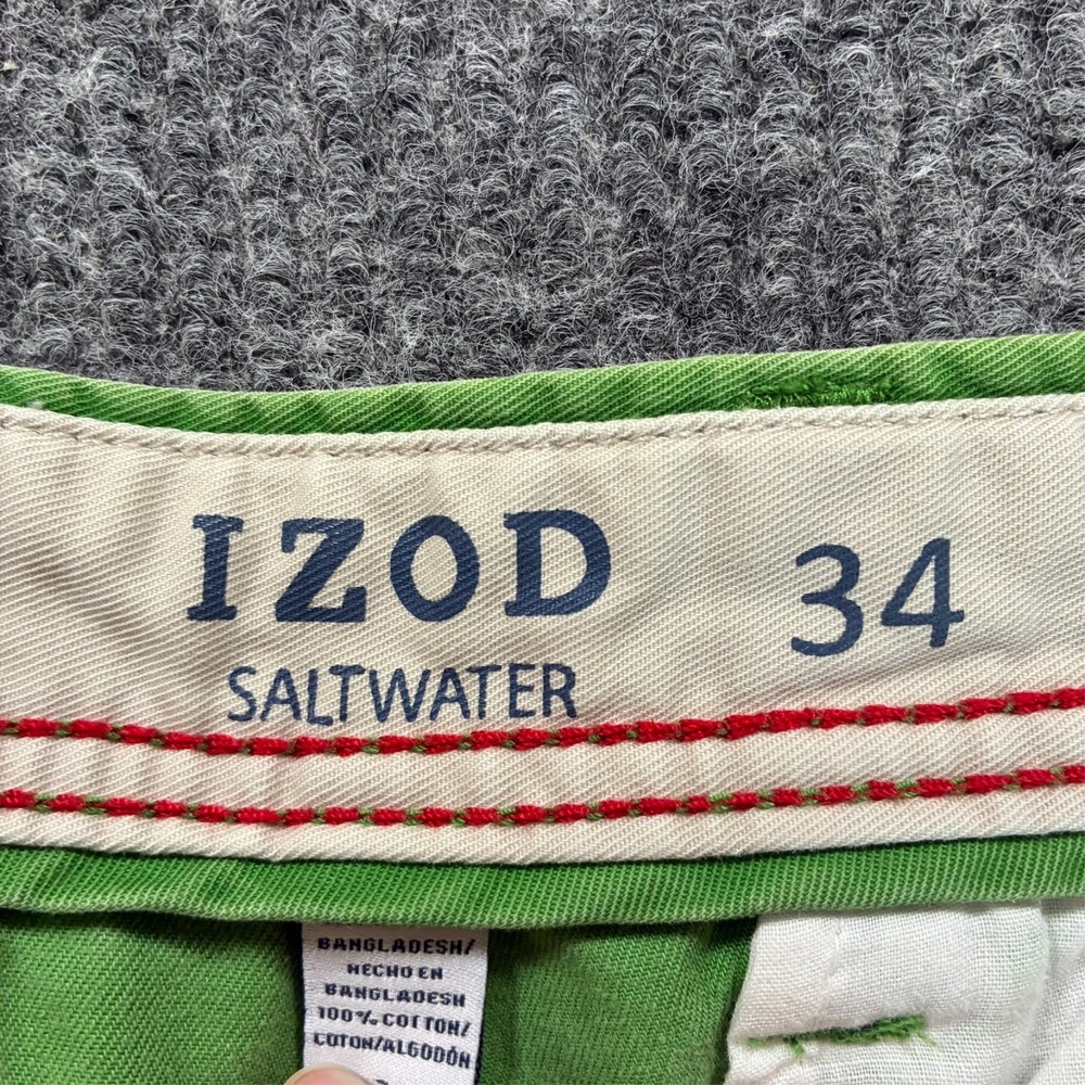 IZOD Saltwater Mens Chino Shorts Size 34 Green Cotton Flat Front Mid Rise Casua - Picture 3 of 9